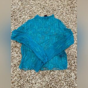 Turquoise rock and roll denim lace top